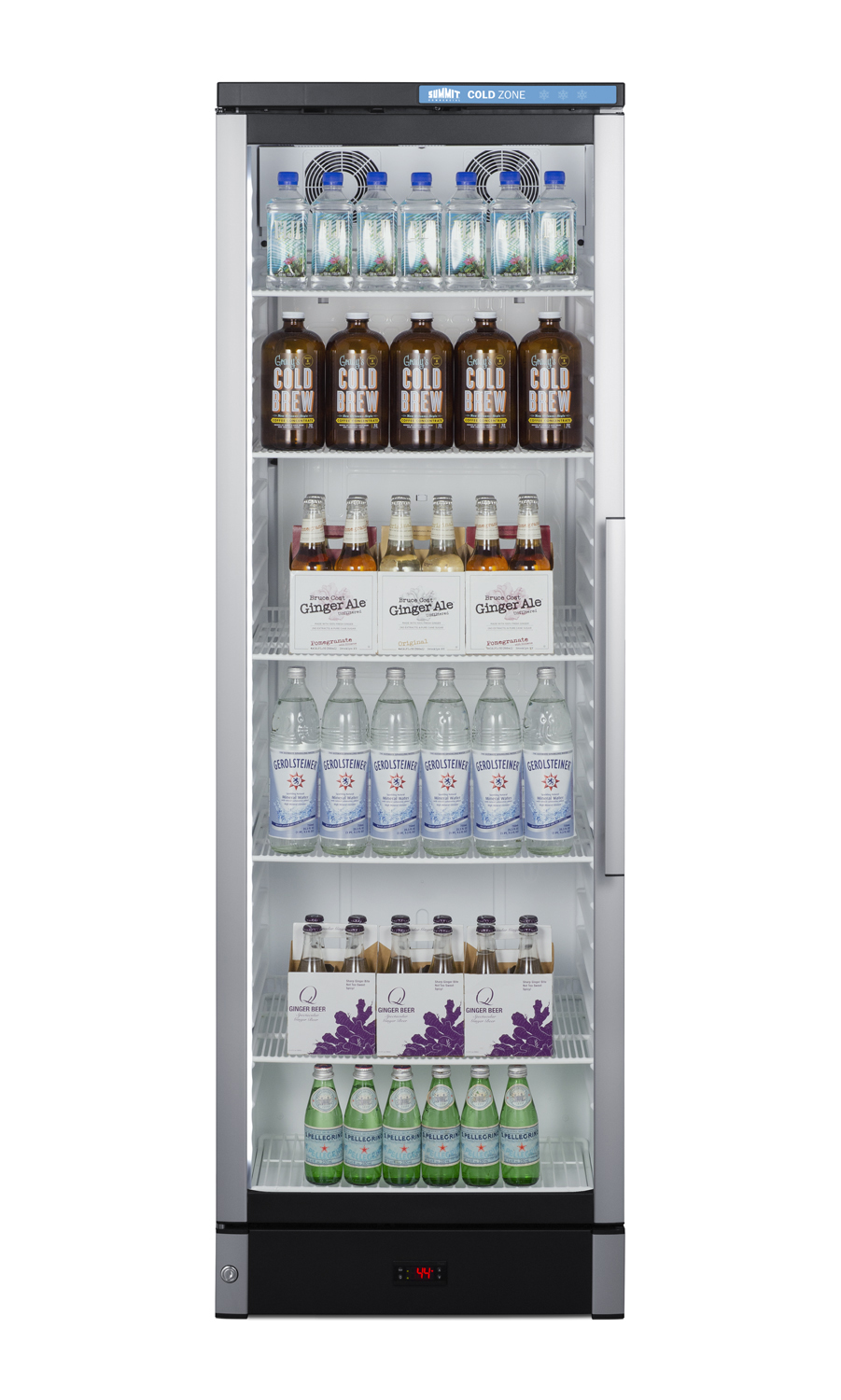 Commercial glass door beverage center with lock and left hand door swing
